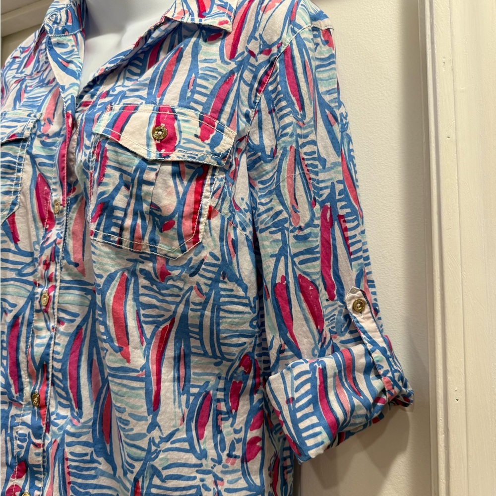 Lilly Pulitzer Button Down Cruiser Resort Sailboat Blouse Size 8 - Picture 5 of 8